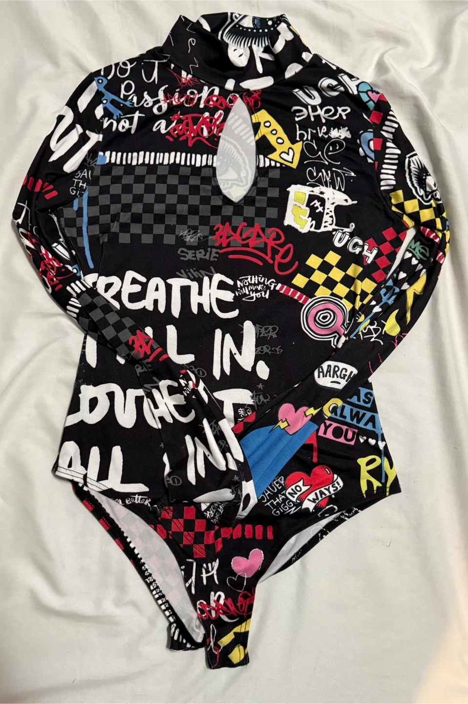 Fashion Nova Women's Graphic Print Long Sleeve Bodysuit