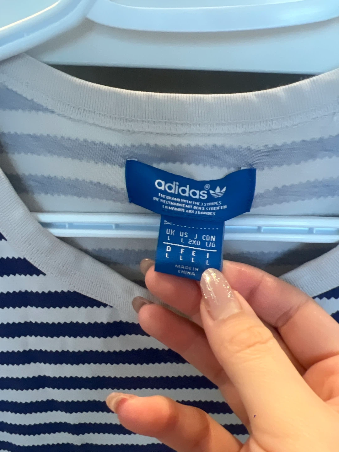 Adidas Striped T-Shirt - Blue/White - Size L - photo 2
