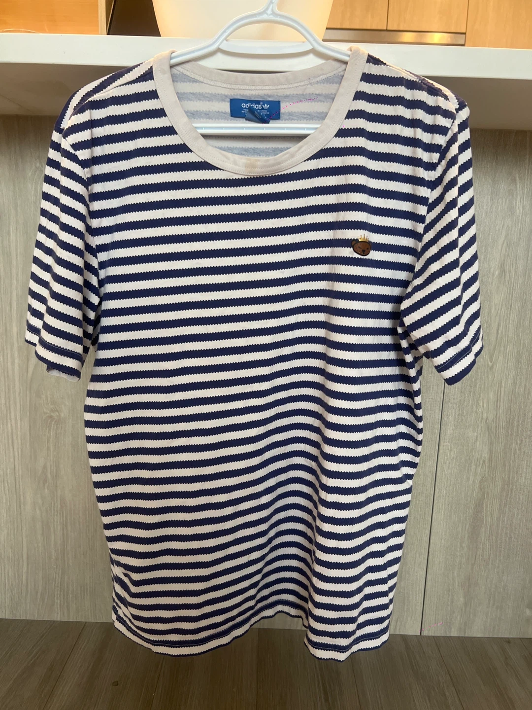 Adidas Striped T-Shirt - Blue/White - Size L