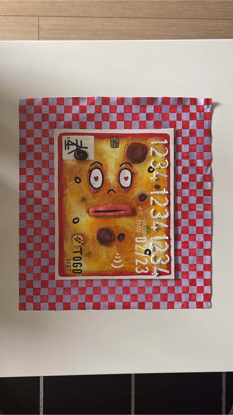 Hand-Painted Art Credit Card with Cartoon Face