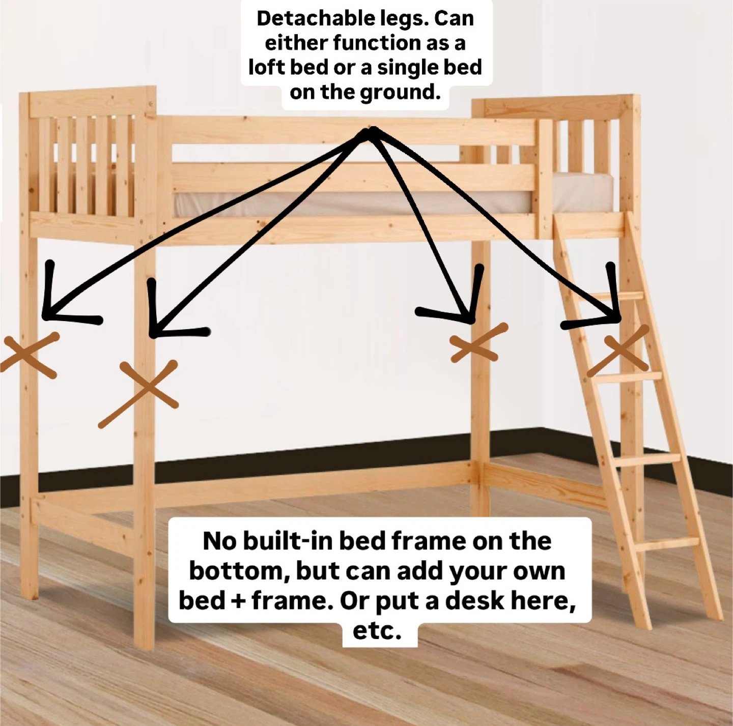 Modular Loft/Bunk Bed in Solid Pine Wood - photo 3