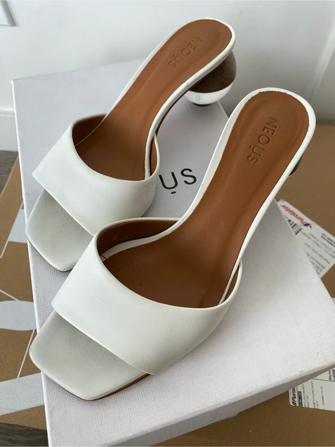Neous White Leather Block Heel Mules Size 36