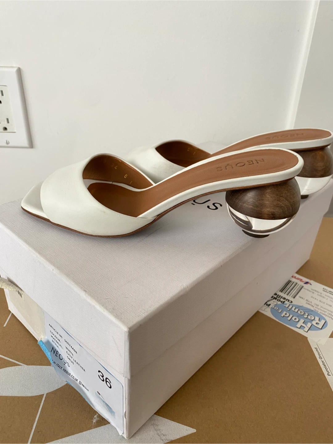 Neous White Leather Block Heel Mules Size 36 - photo 2
