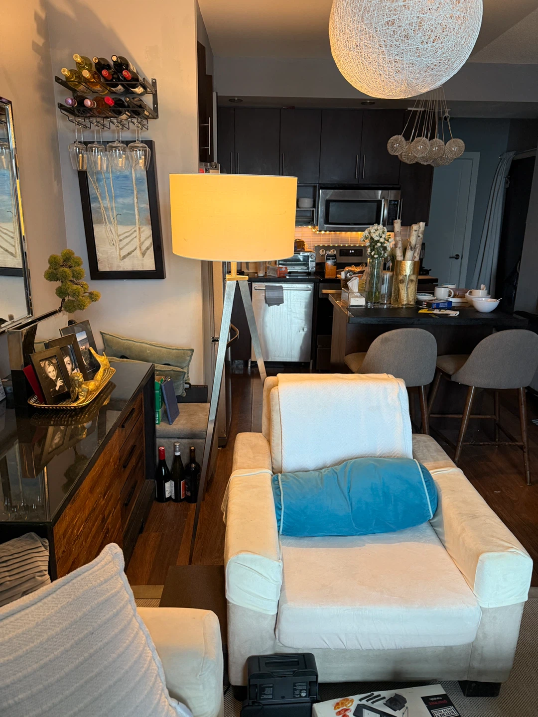 Tripod Floor Lamp with White Drum Shade - photo 4