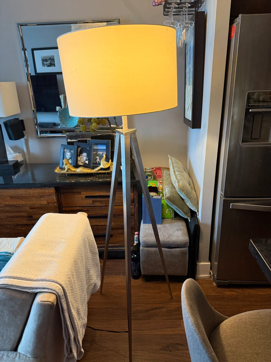Tripod Floor Lamp with White Drum Shade - photo 5