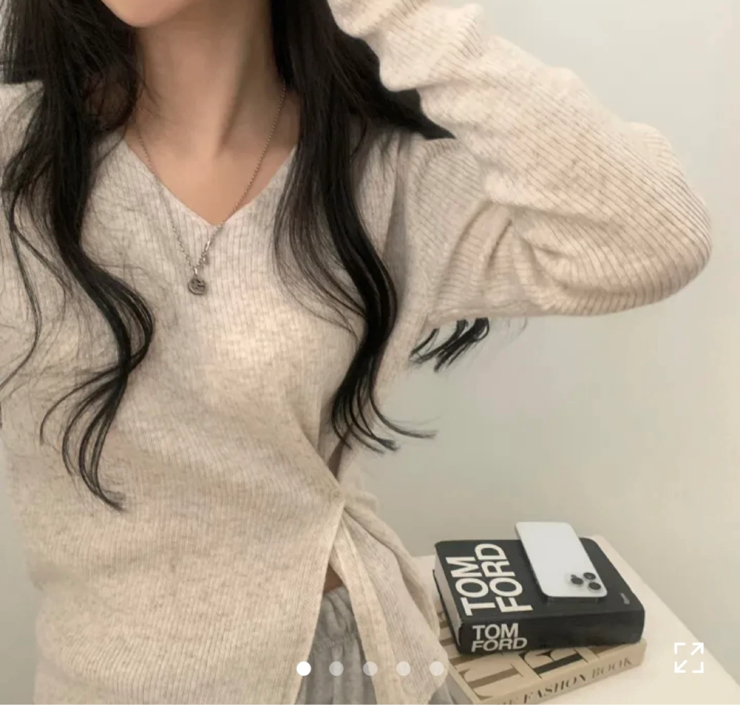Cream Ribbed Twist Front V-Neck Long Sleeve Top - photo 2