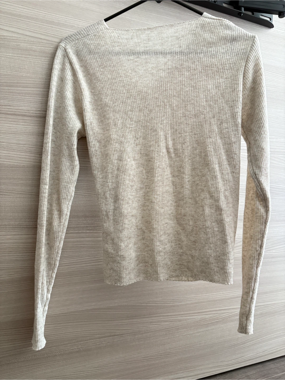 Cream Ribbed Twist Front V-Neck Long Sleeve Top - photo 4