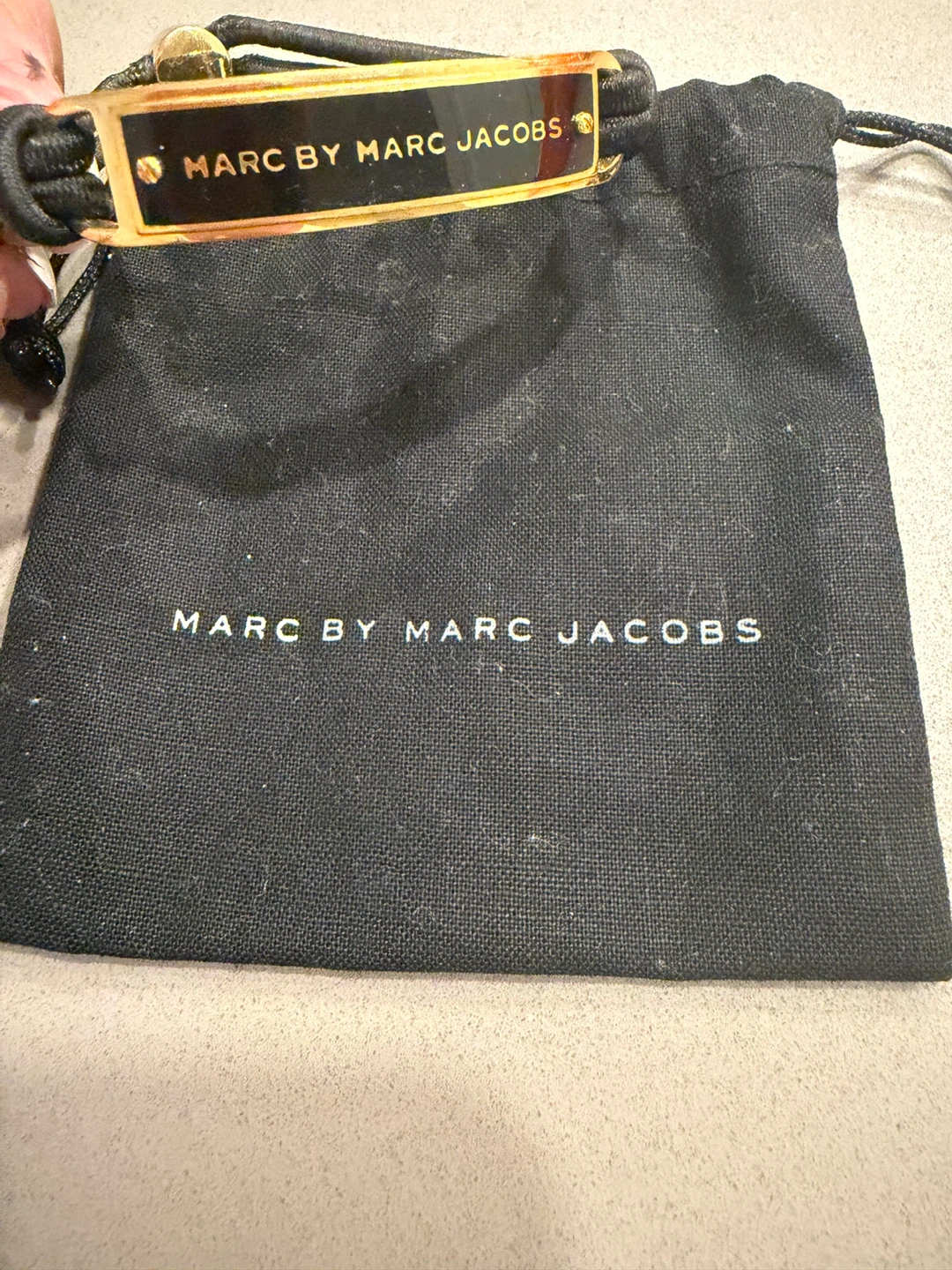Marc by Marc Jacobs Black Leather ID Bar Bracelet