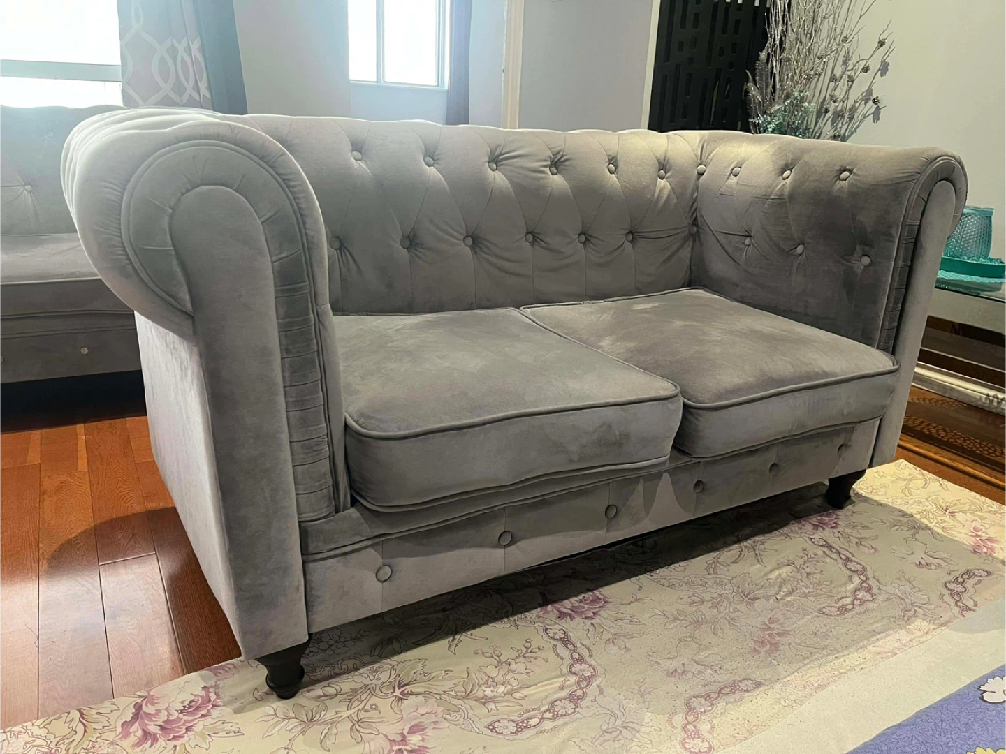 Grey Tufted Velvet Armchair