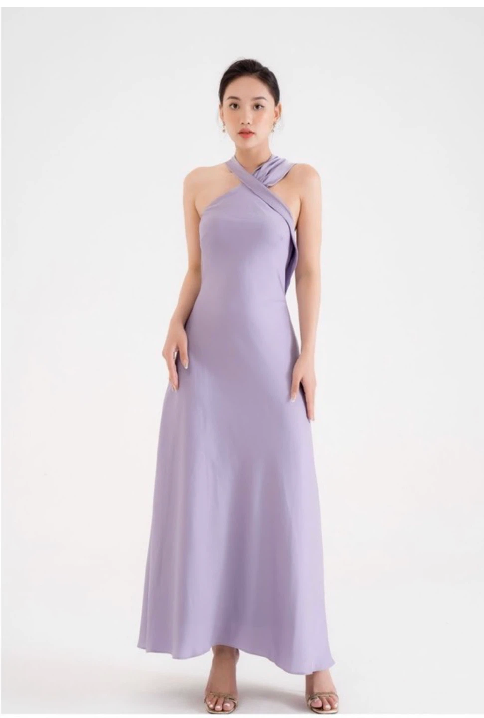 Lilac Halter Neck Maxi Dress with Bow Detail - photo 2