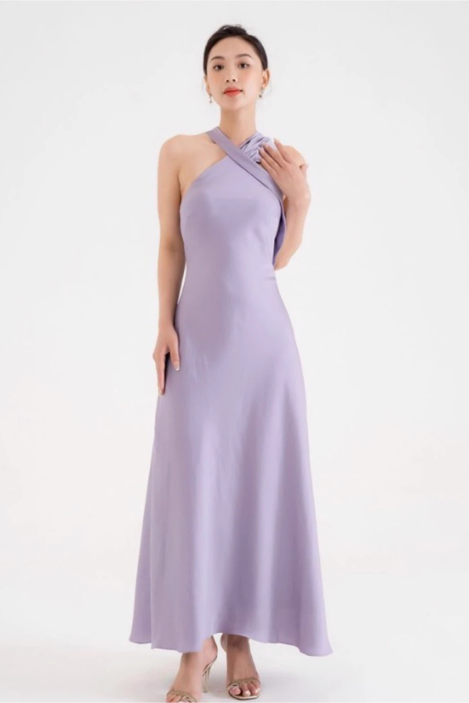 Lilac Halter Neck Maxi Dress with Bow Detail
