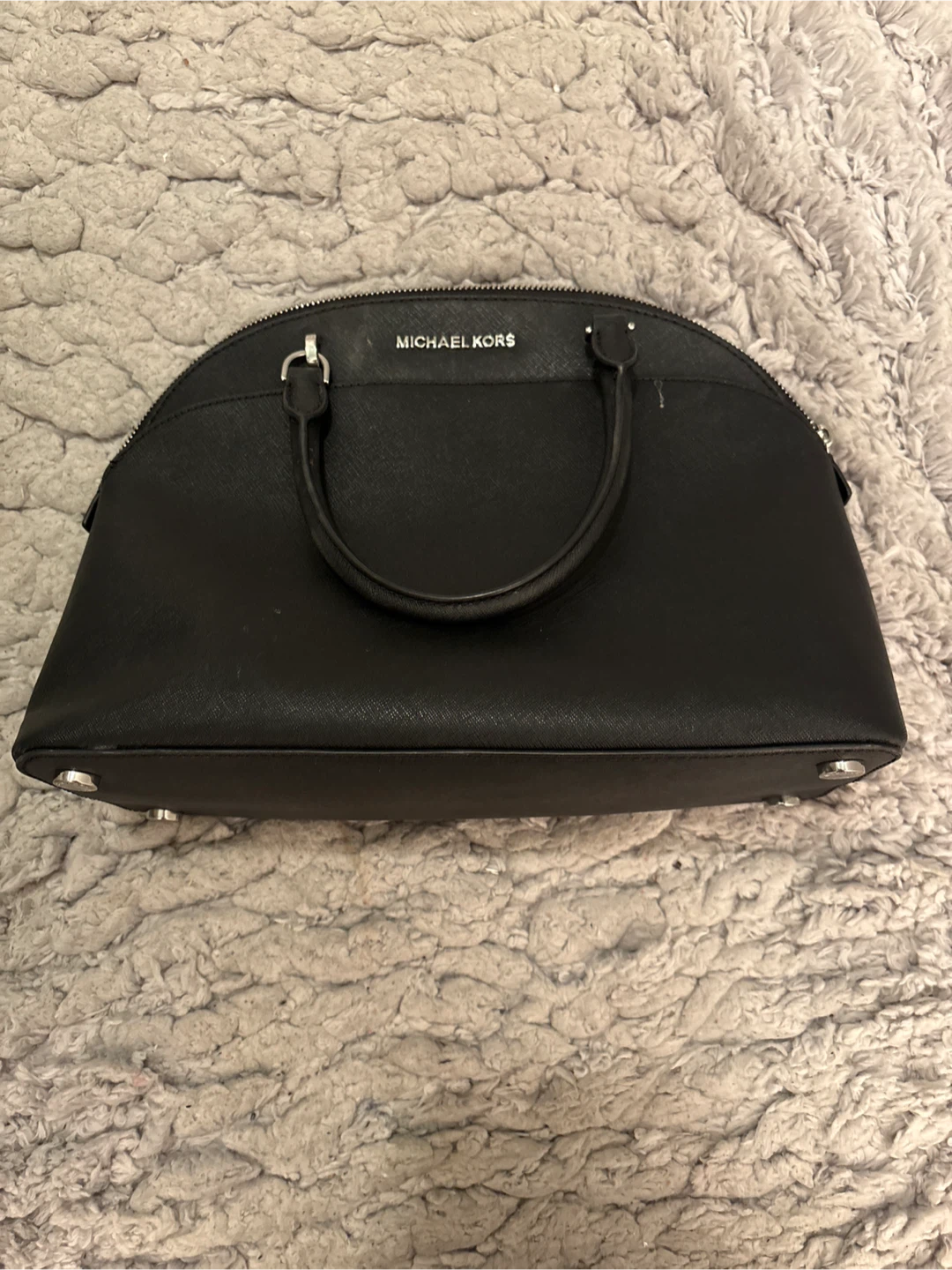 Michael Kors Black Leather Dome Satchel Handbag