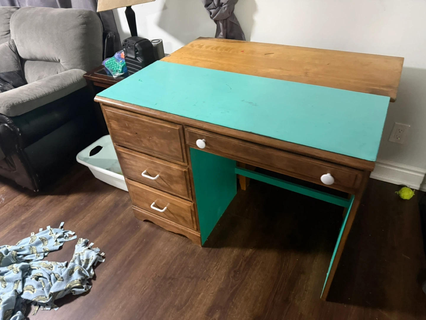 Wooden Desk with Teal Accent