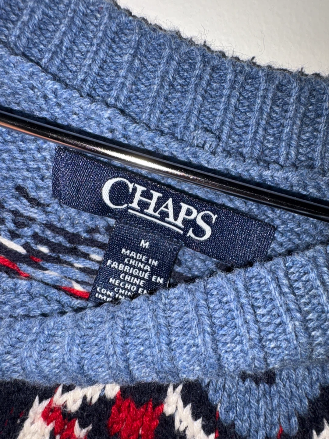 Chaps Fair Isle Sweater - Blue/Red/White - Size M - photo 4