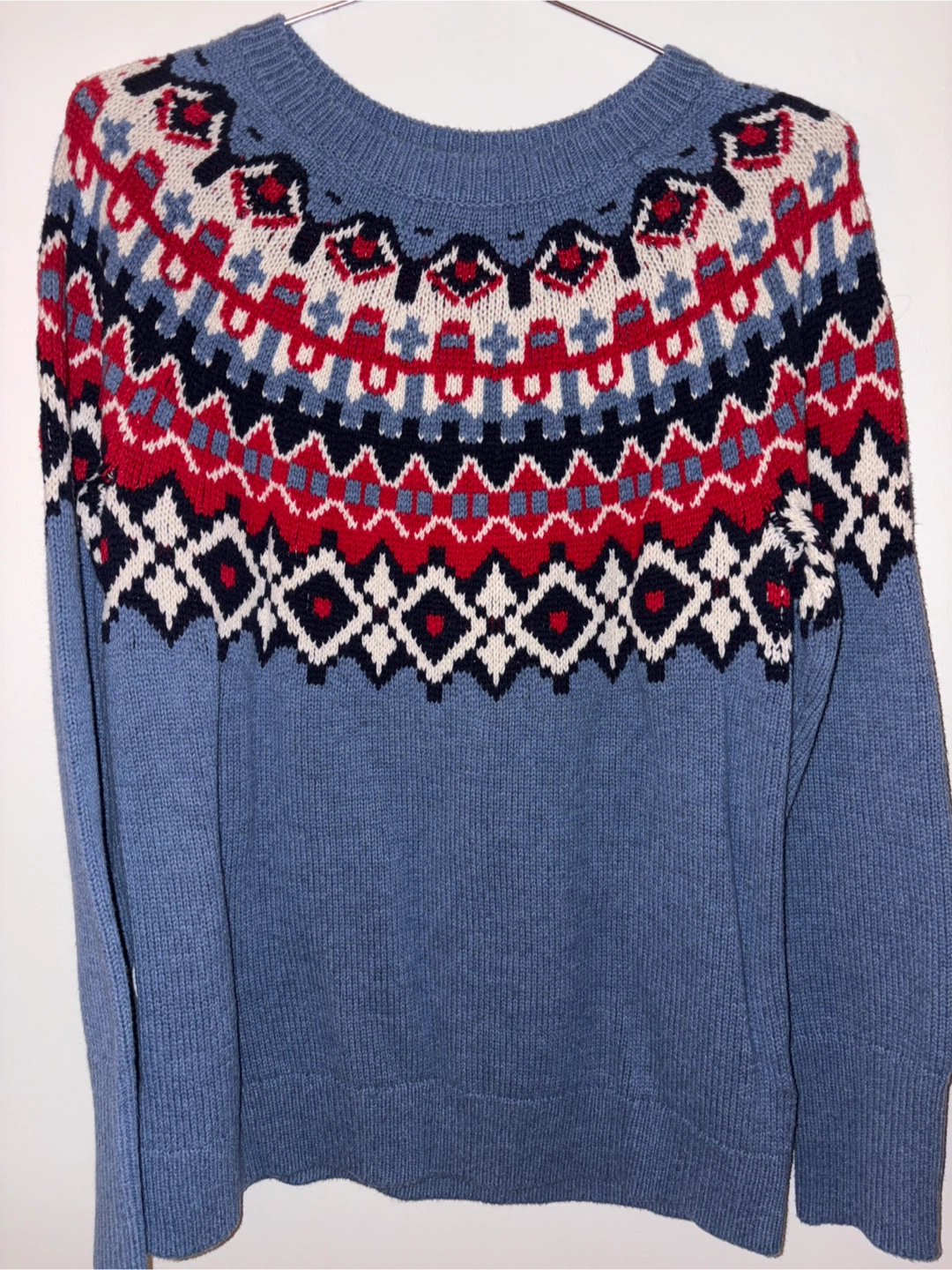 Chaps Fair Isle Sweater - Blue/Red/White - Size M