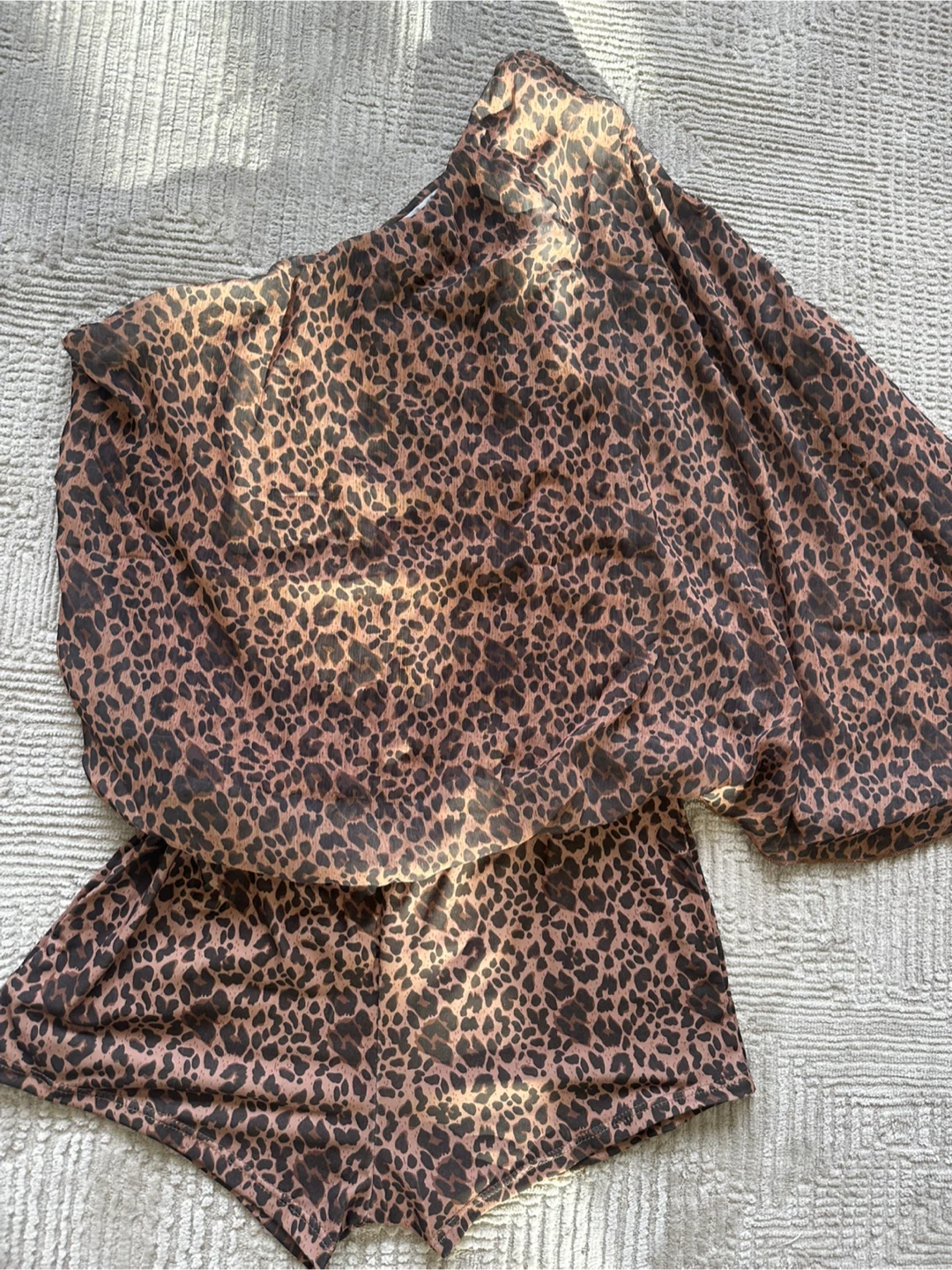 Fashion Nova Leopard Print One Shoulder Romper