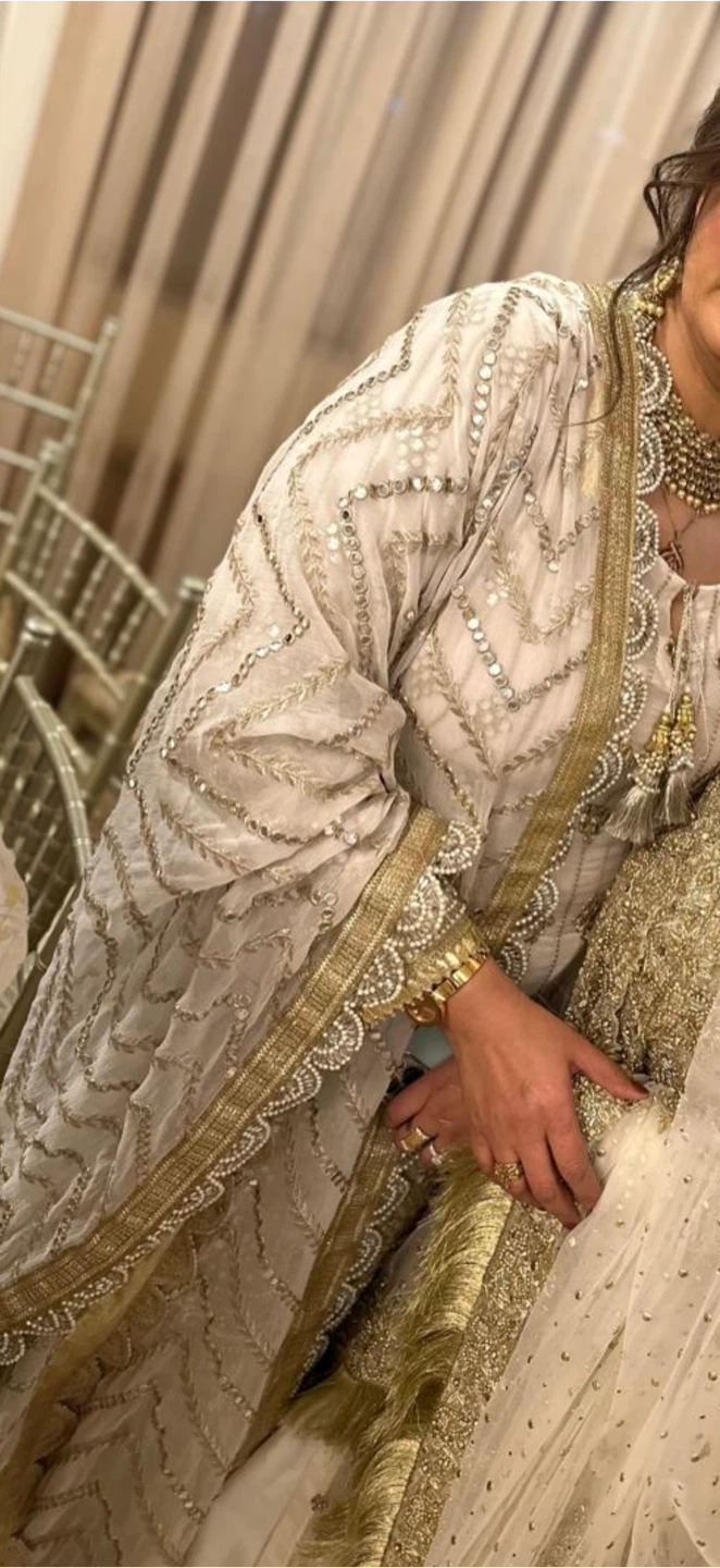 Embellished pearl White and Gold Kameez gharara Outfit - photo 2