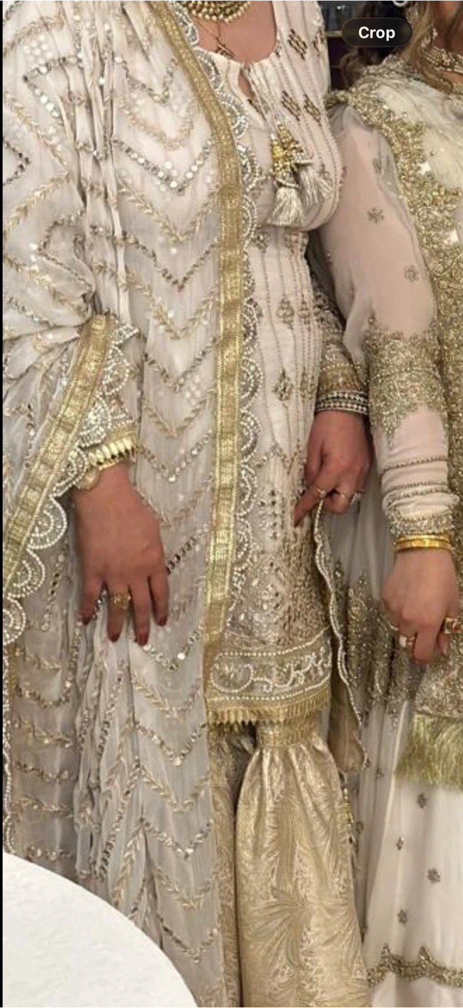 Embellished pearl White and Gold Kameez gharara Outfit - photo 3