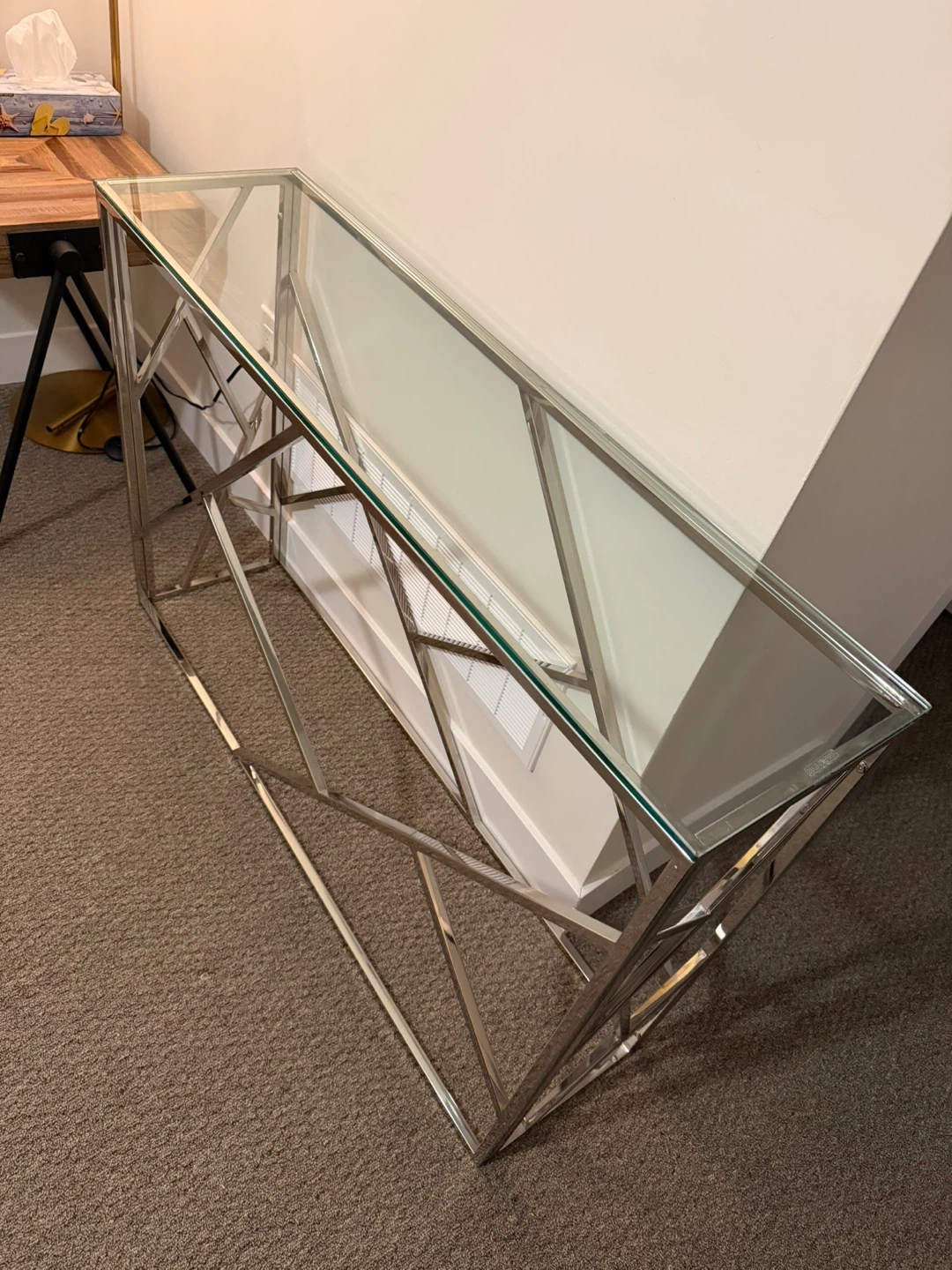 Glass and Chrome Console Table - photo 2