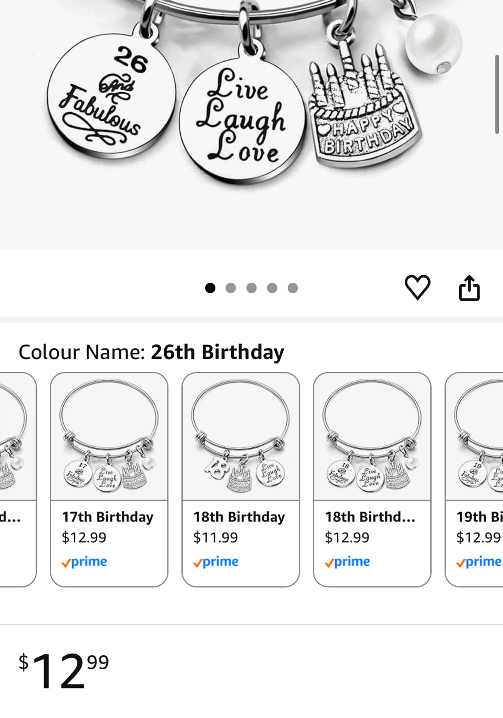 26th Birthday Charm Bangle Bracelet - Live Laugh Love - photo 3