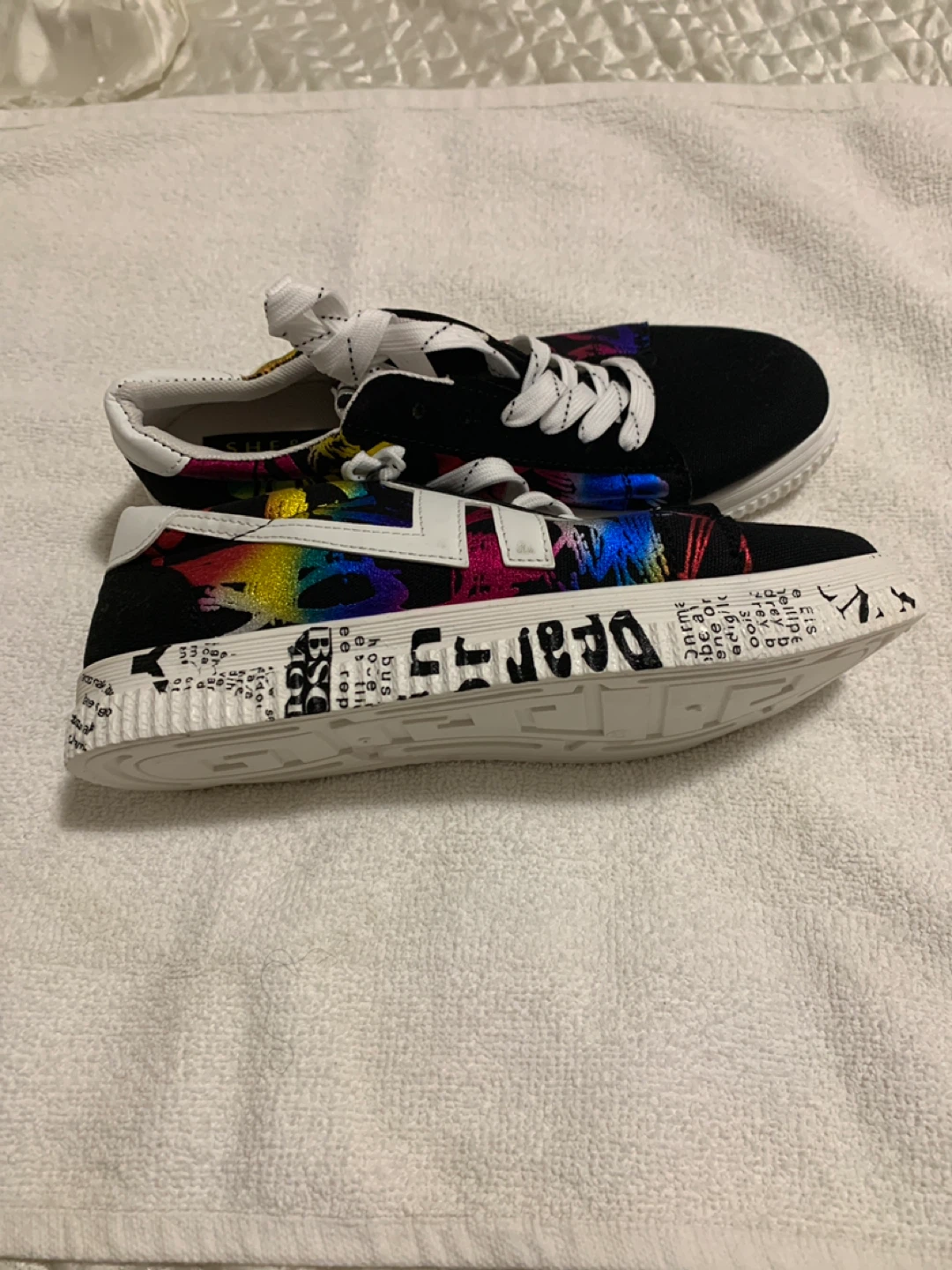 SHEIN Black Sneakers with Colourful Graphic Print