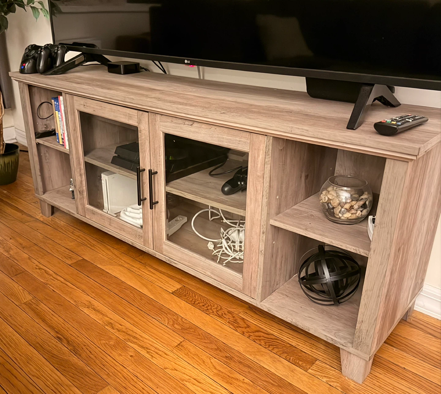 Wood Entertainment TV Stand with Glass Doors - photo 2