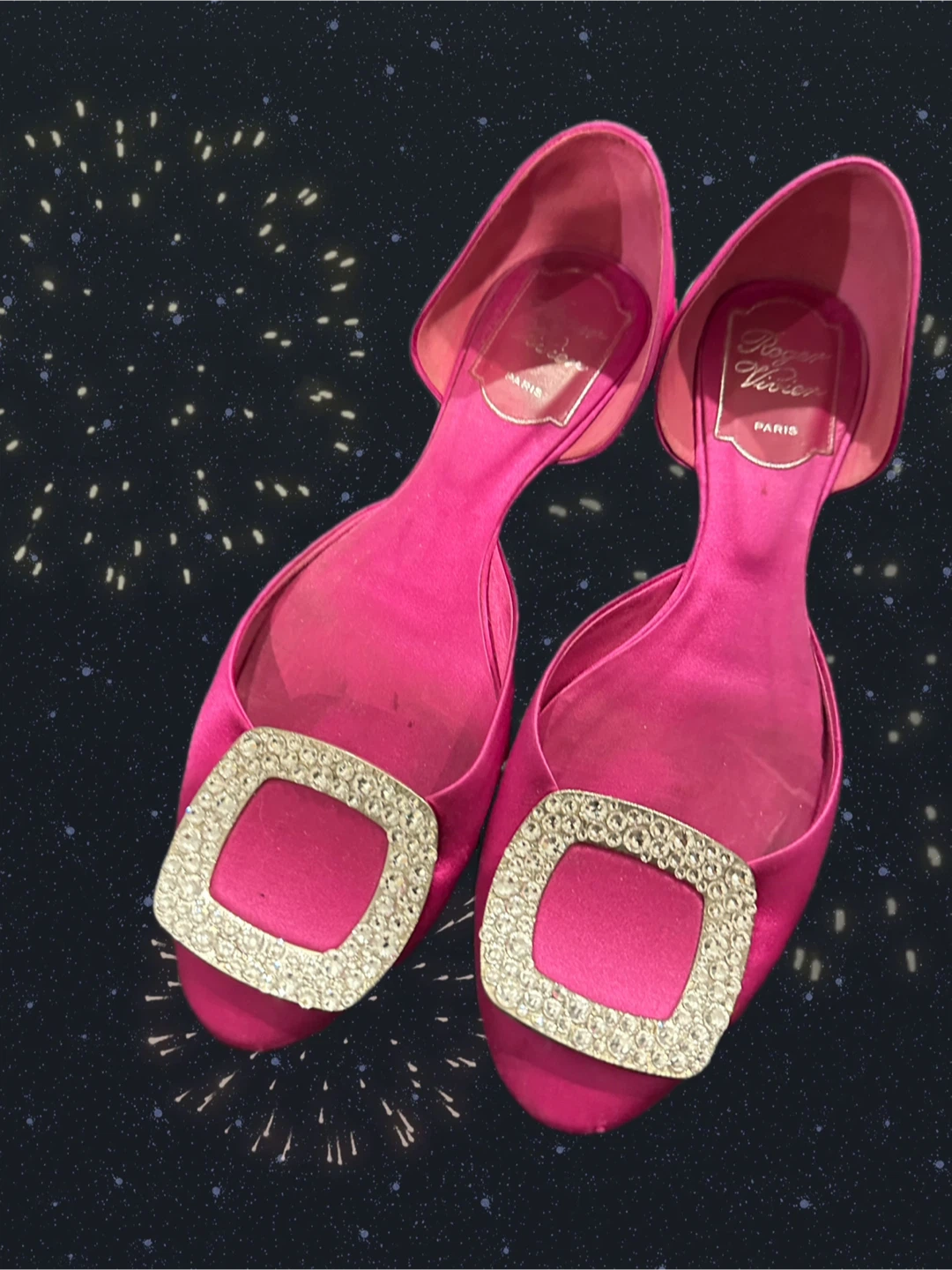 Roger Vivier Pink Satin Crystal Buckle D'Orsay Flats