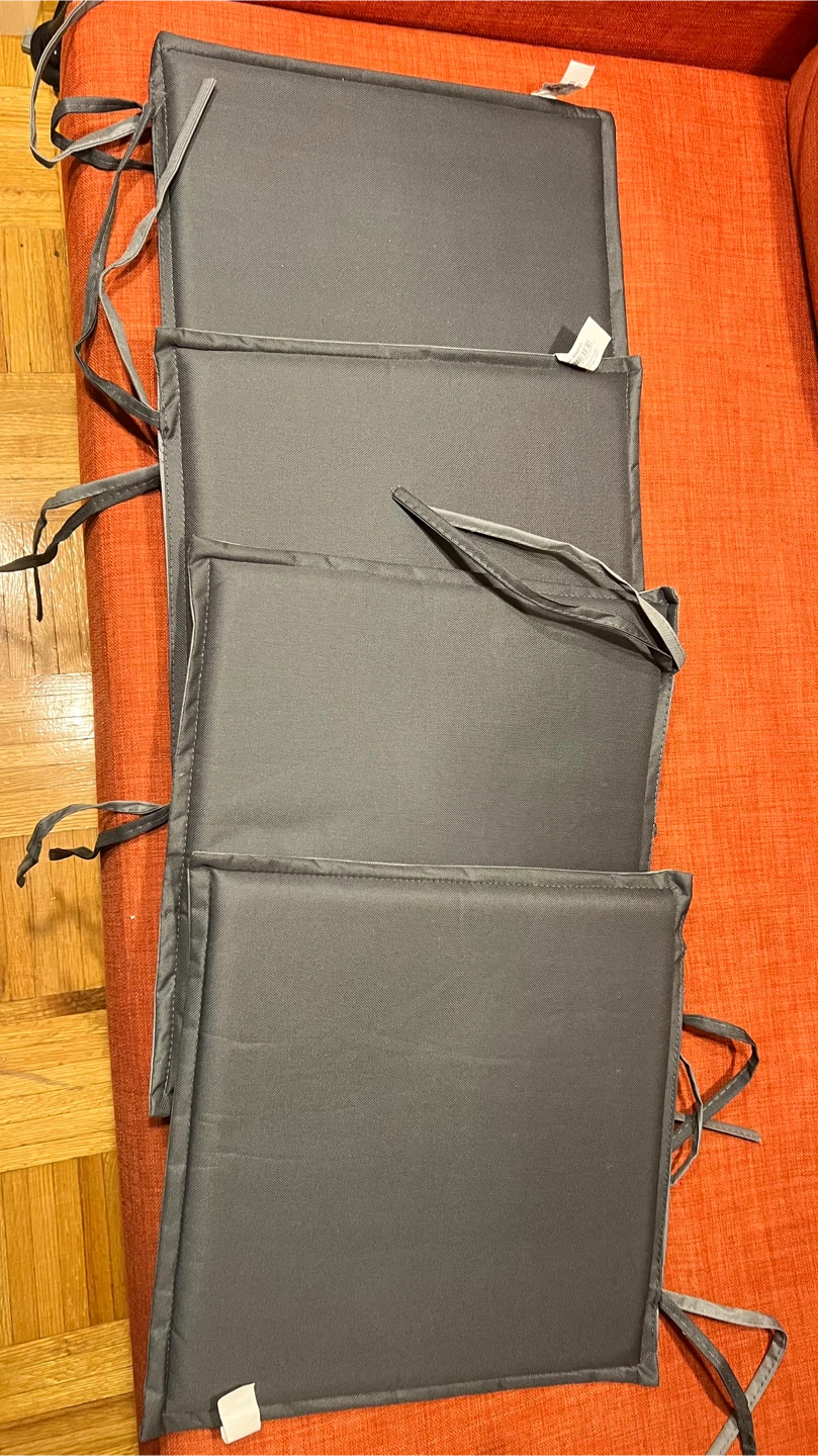 Set of 4 Grey Outdoor Seat Cushions with Ties