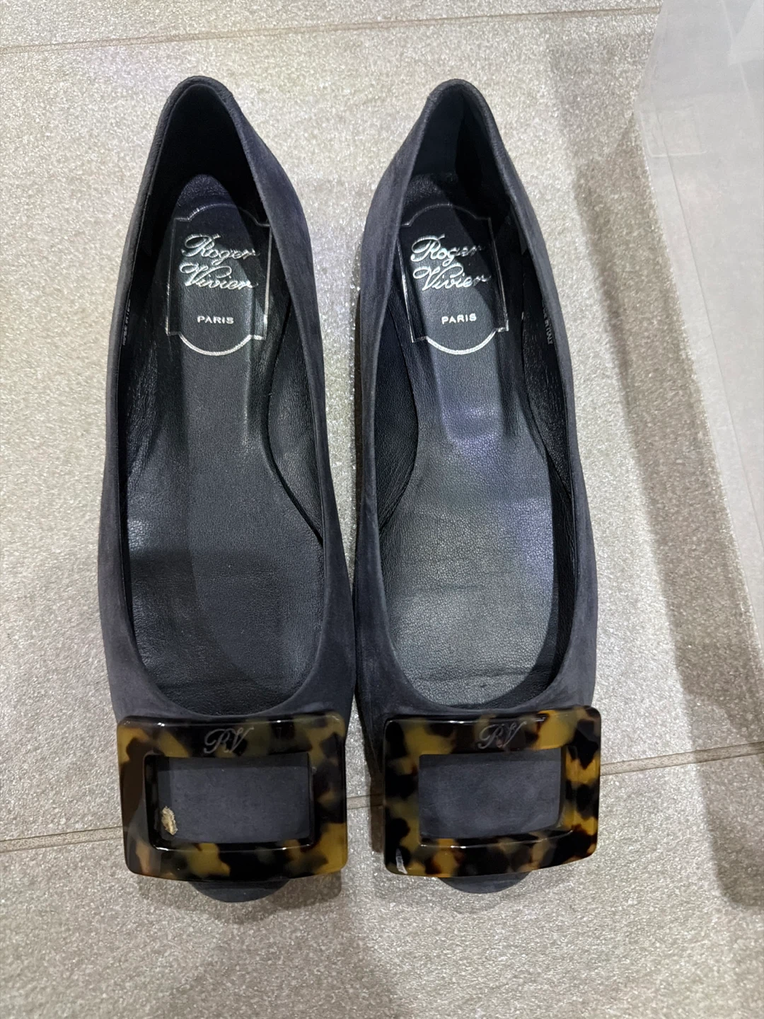 Roger Vivier Grey Suede Buckle Ballet Flats