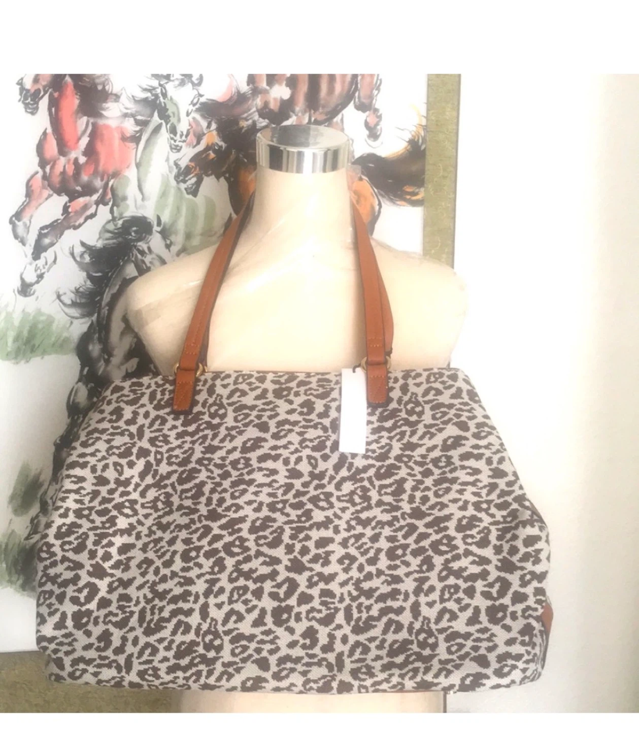 ACCEPTING OFFERS Sole Society Leopard Print Tote with Tan Straps