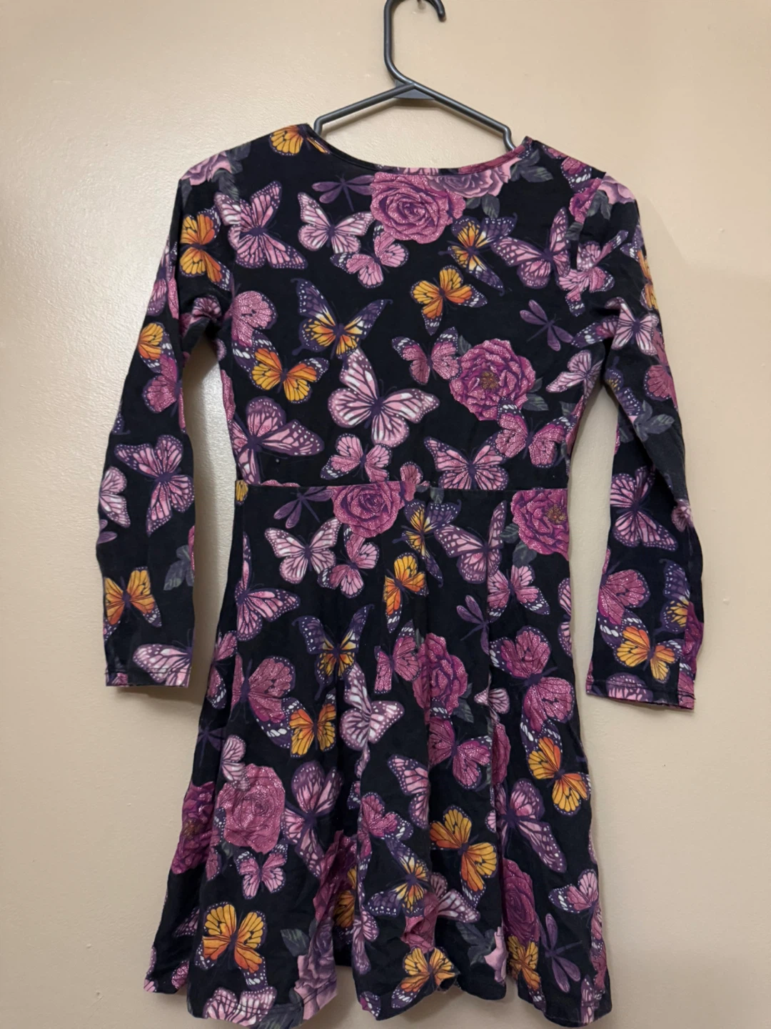 Butterfly & Rose Patterned Kids Black Dress (10/12) - photo 2