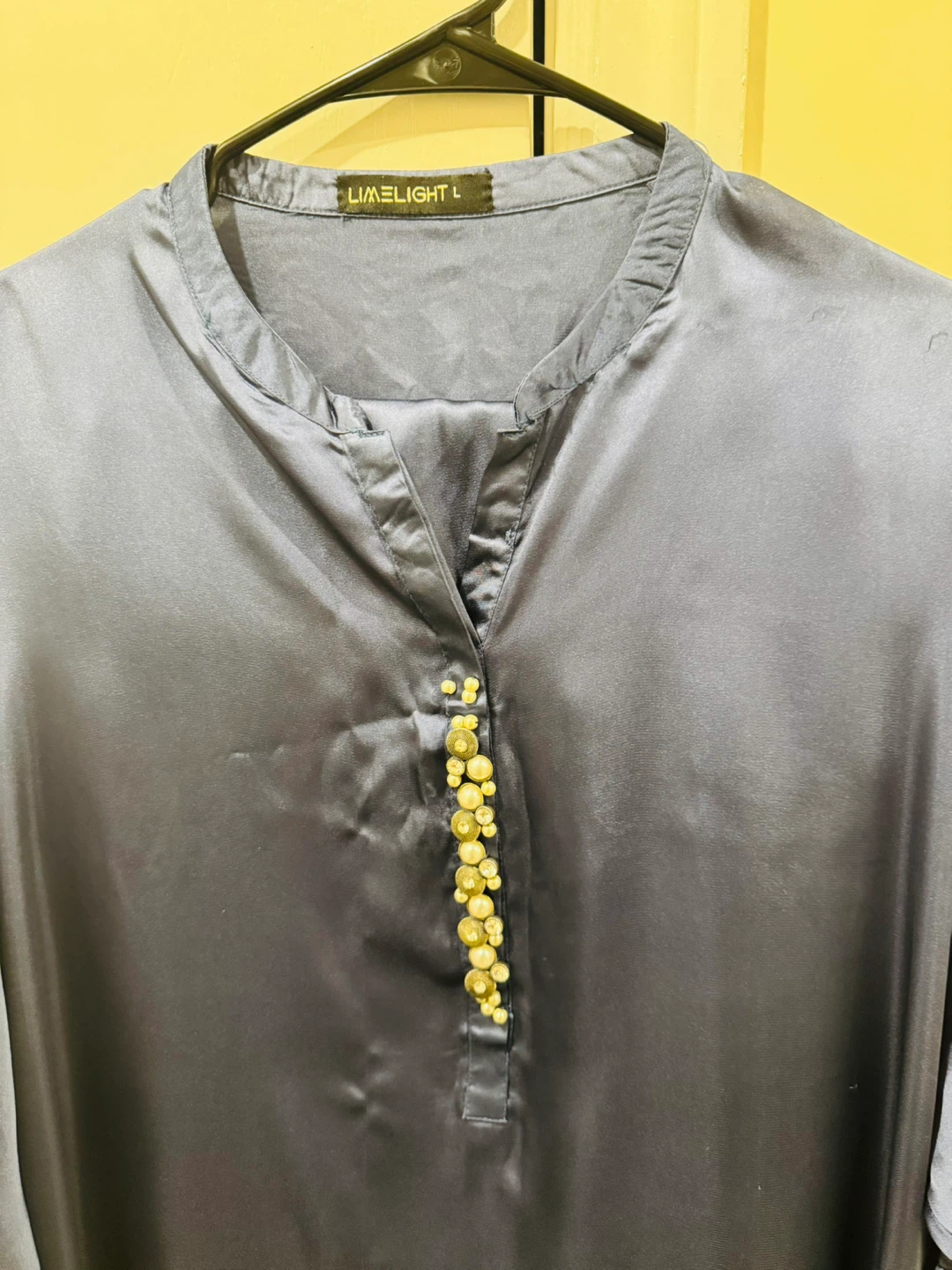 LIMELIGHT Women's Blue Satin Embellished Tunic Shirt Size L - photo 3