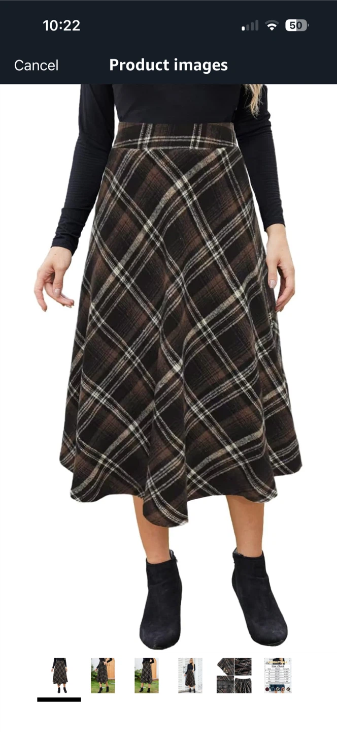 Plaid Midi Skirt - Brown-black - Medium