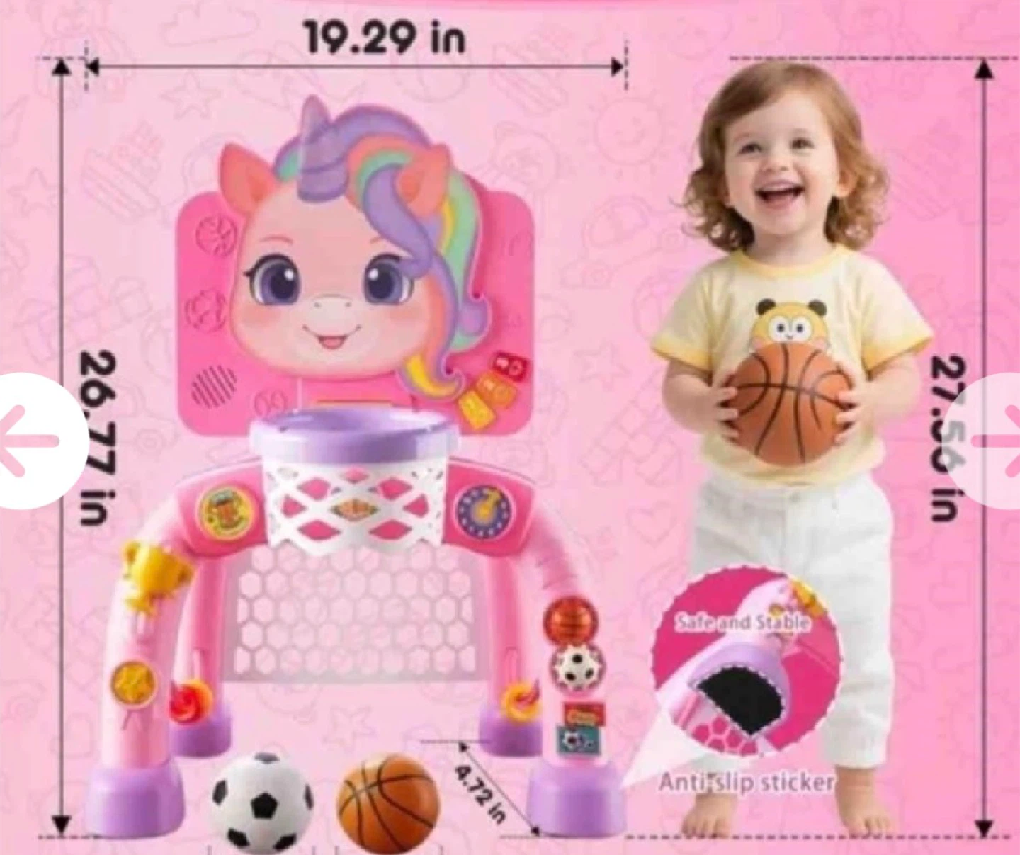 Kids 3-in-1 Unicorn Basketball Hoop and Soccer Goal Set