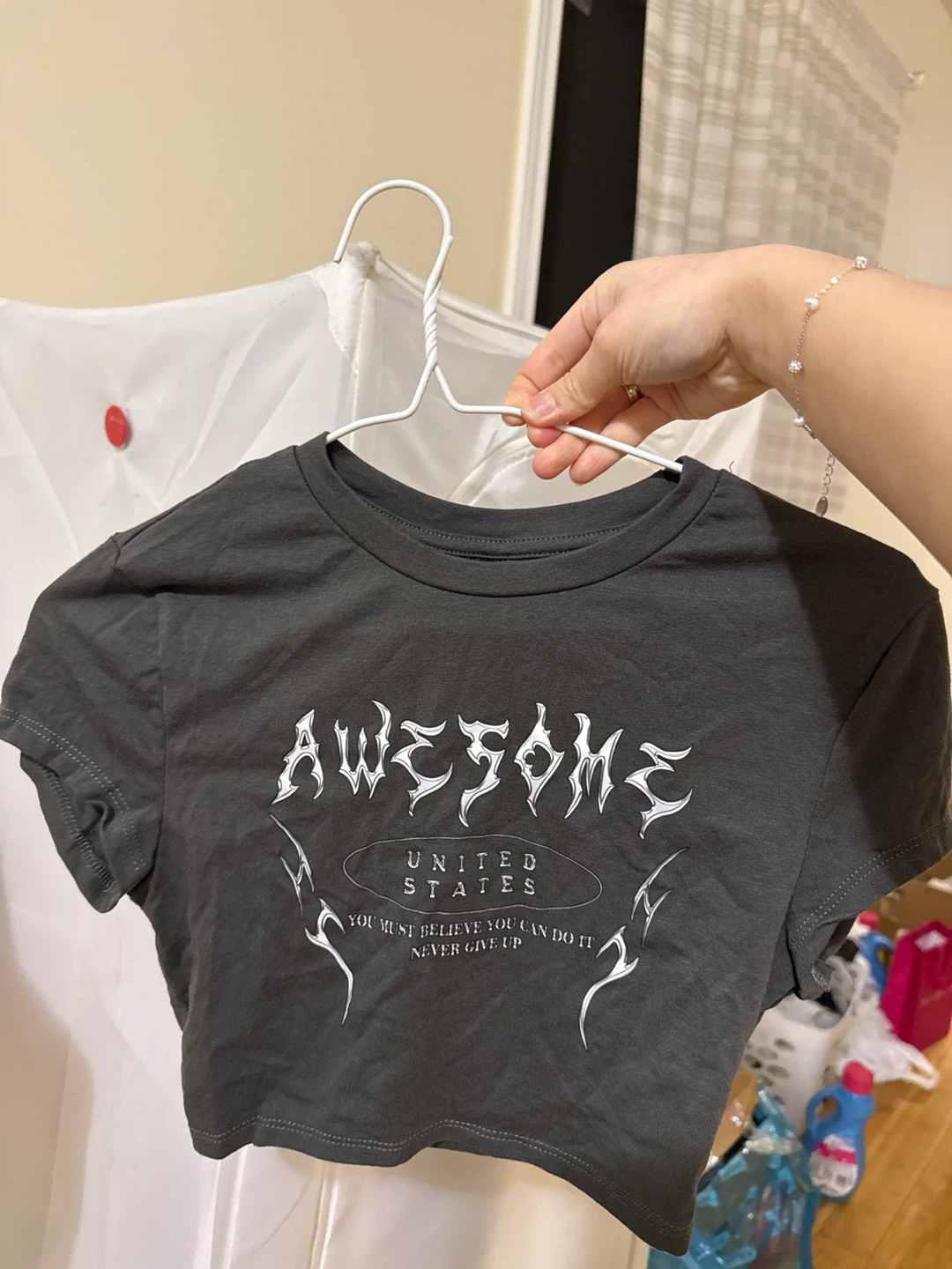 Grey "Awesome United States" Cropped T-Shirt