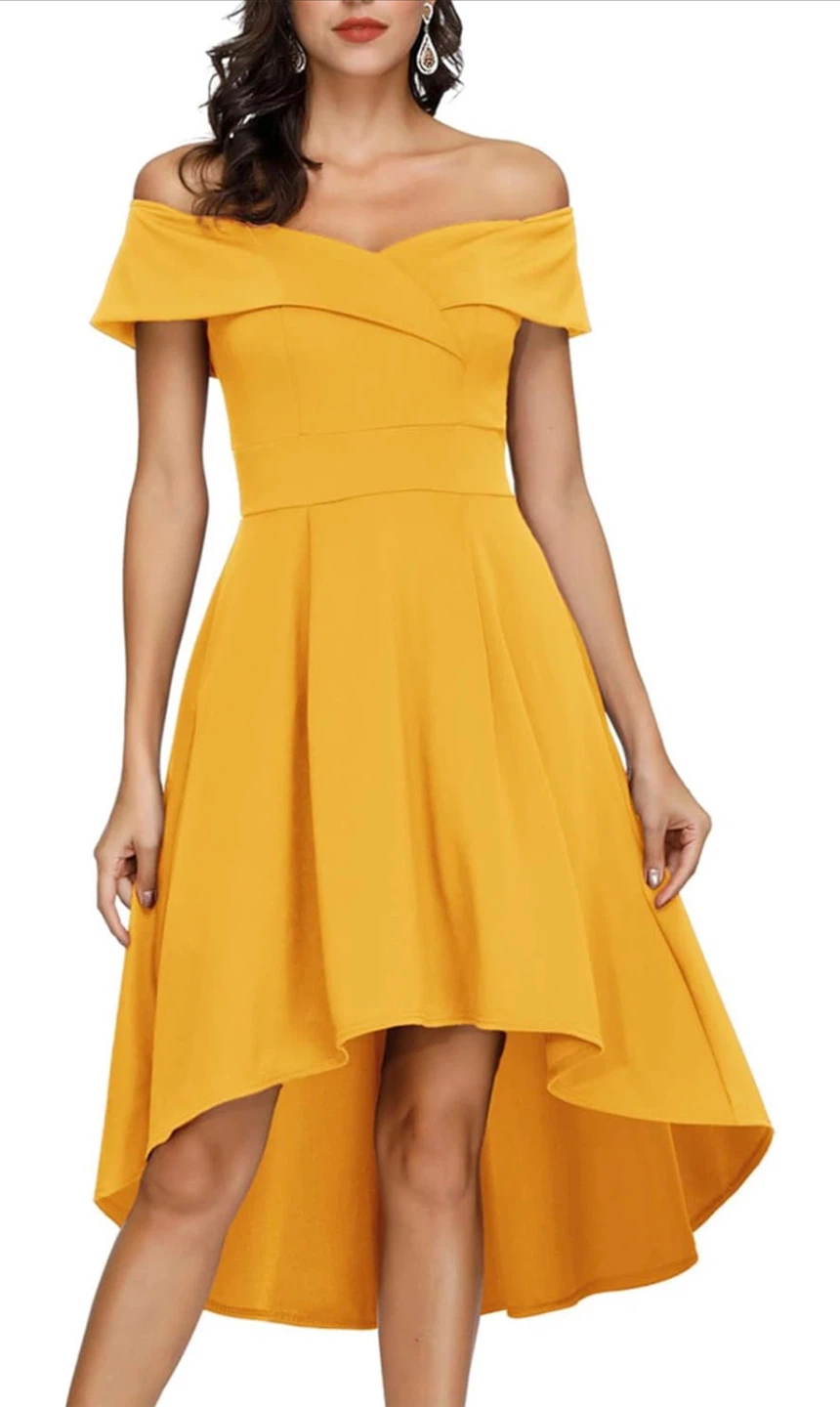 NEW! Jasambac Off-the-Shoulder High-Low Dress - Yellow