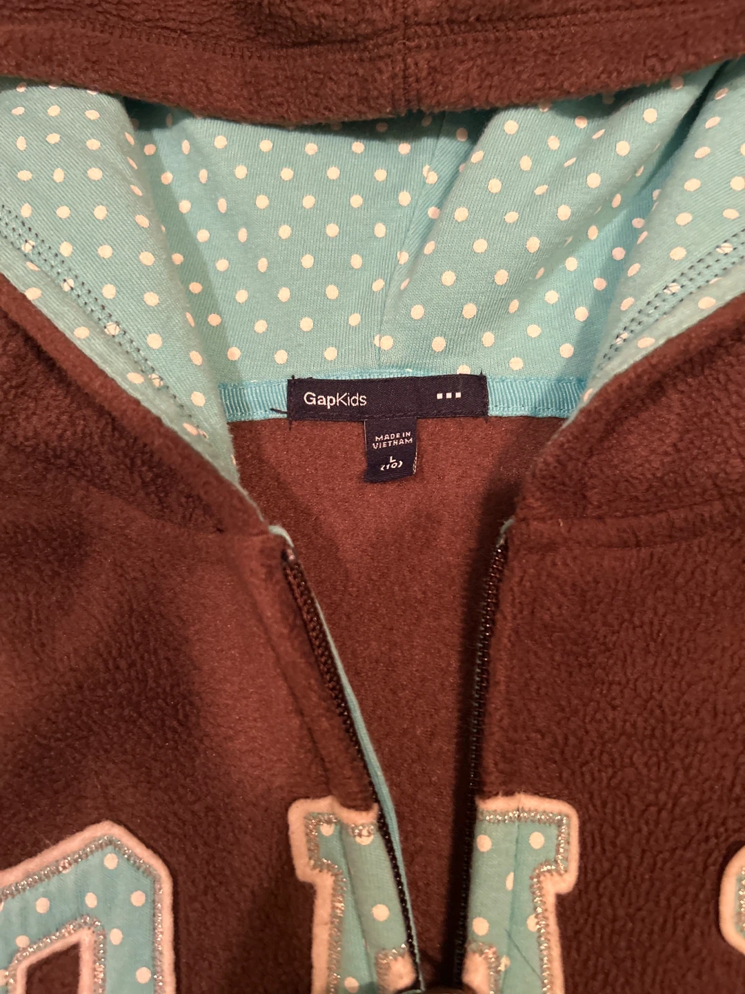 Gap Kids Brown Fleece Hoodie with Blue Polka Dot Lining - photo 2