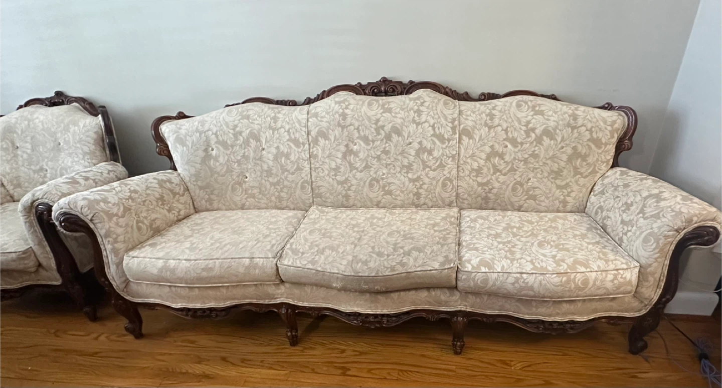 Solid Oak sofa with linen fabric