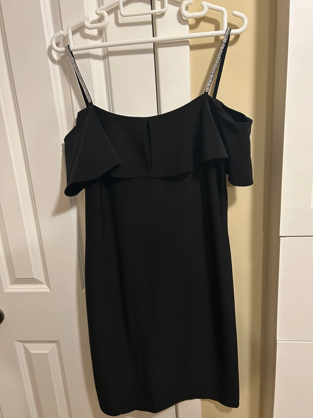 Frank Lyman Design Black Dress with Rhinestone Straps