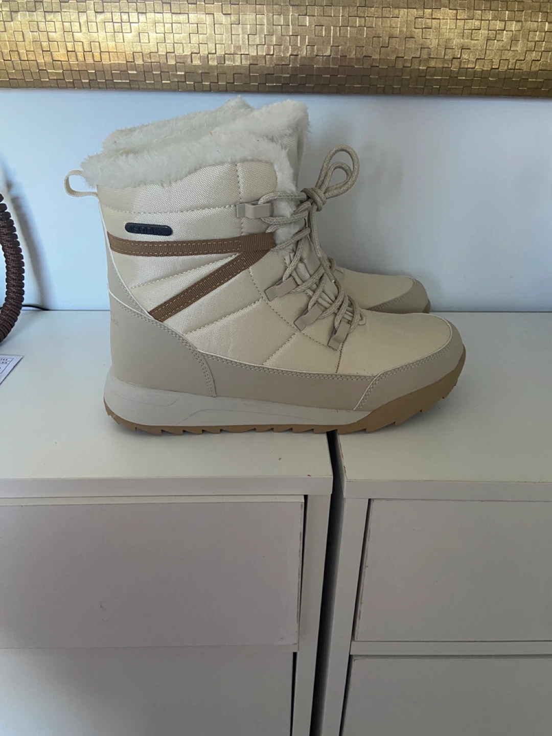 Mountain Warehouse Cream Winter Boots with Fur Lining