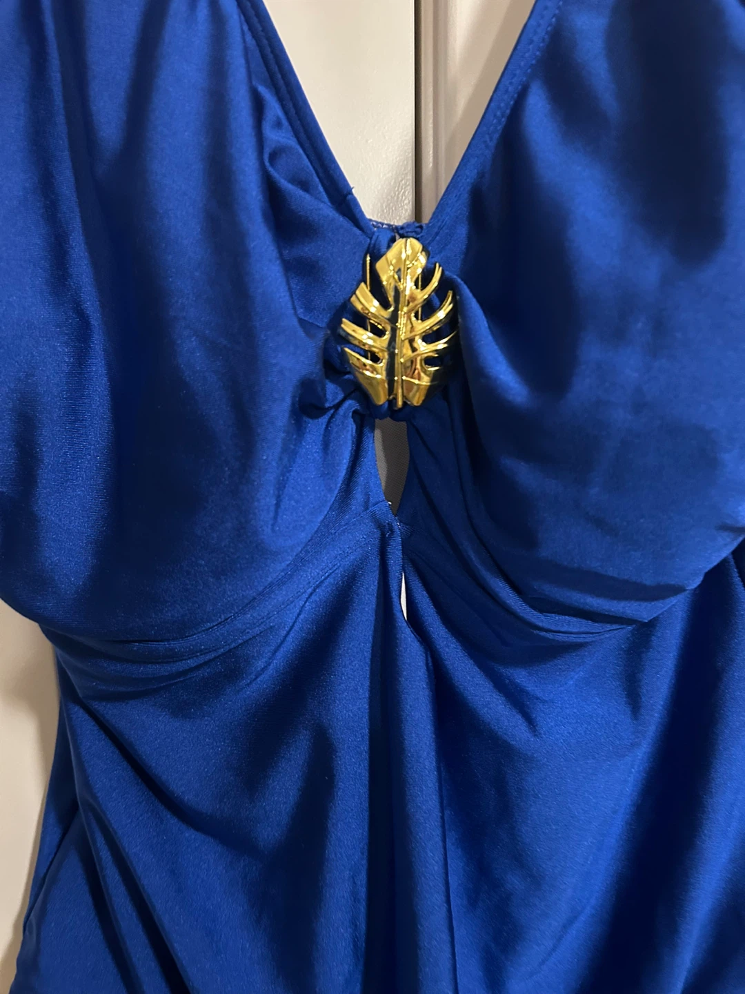 Blue One-Piece Swimsuit with Gold Leaf Accent - photo 2