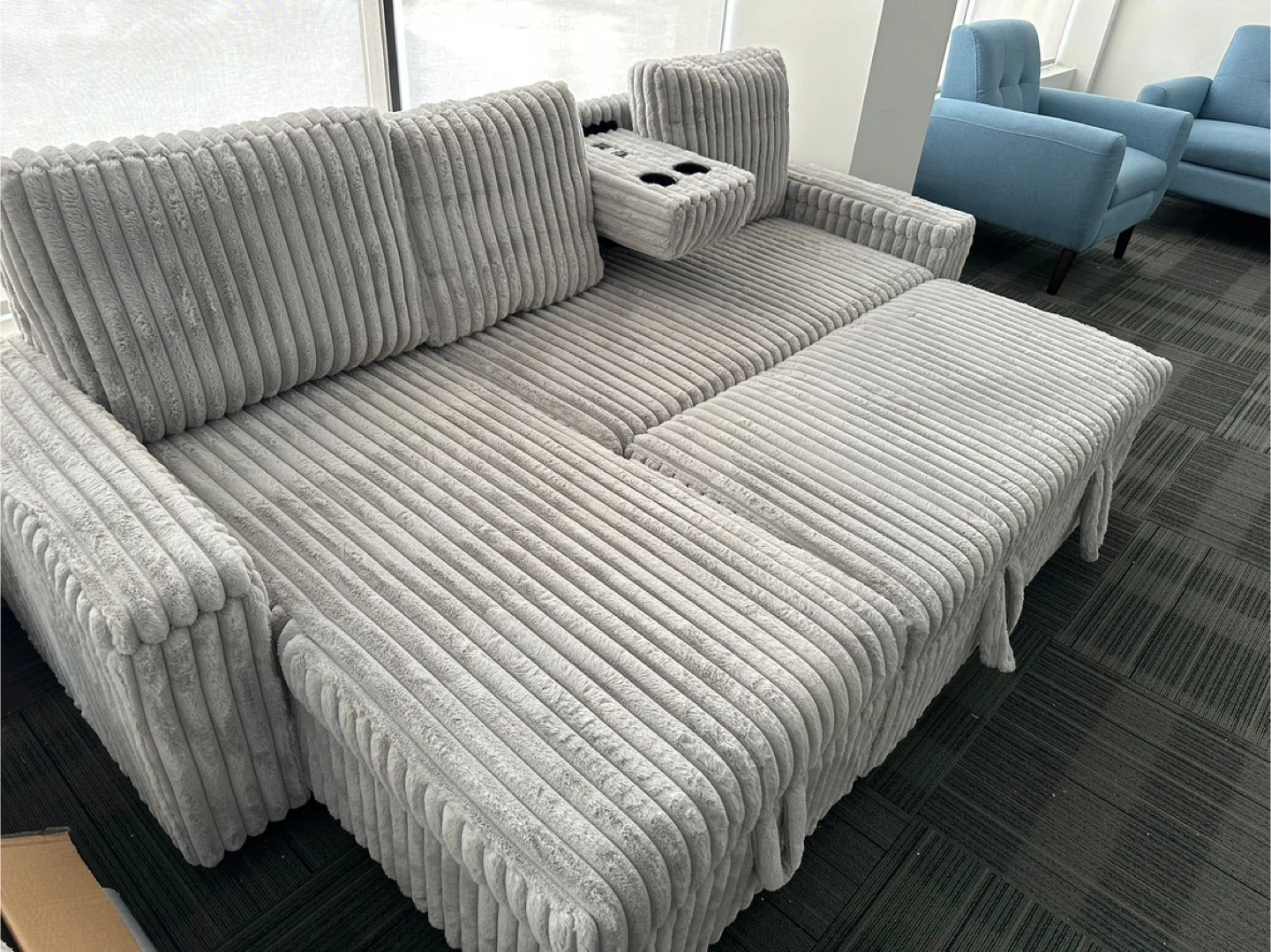 Grey Corduroy Sectional Sofa with Storage and Built-in Outlets - photo 2