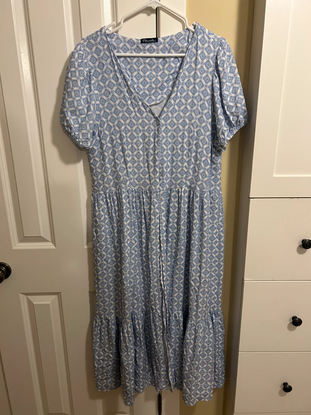 Paradis Women's Blue & White Print Maxi Dress - XL
