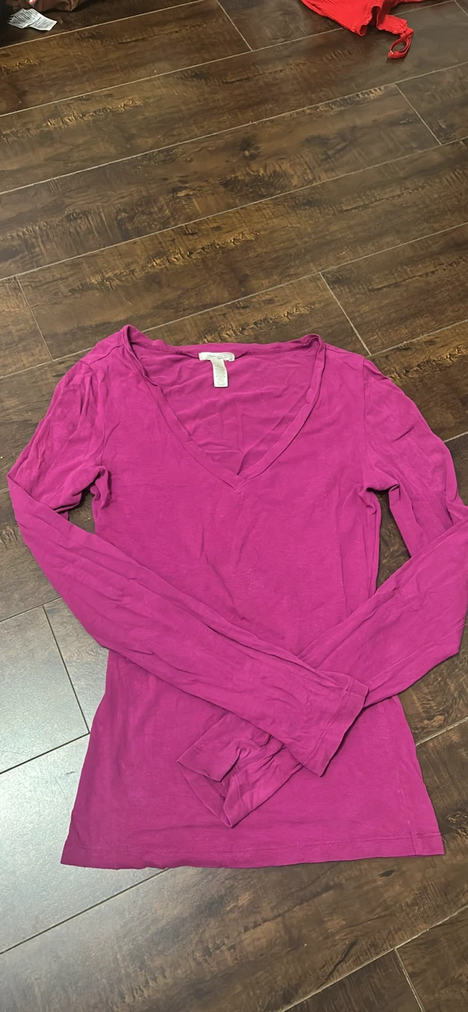 Long Sleeve V-Neck Top - Magenta - photo 2