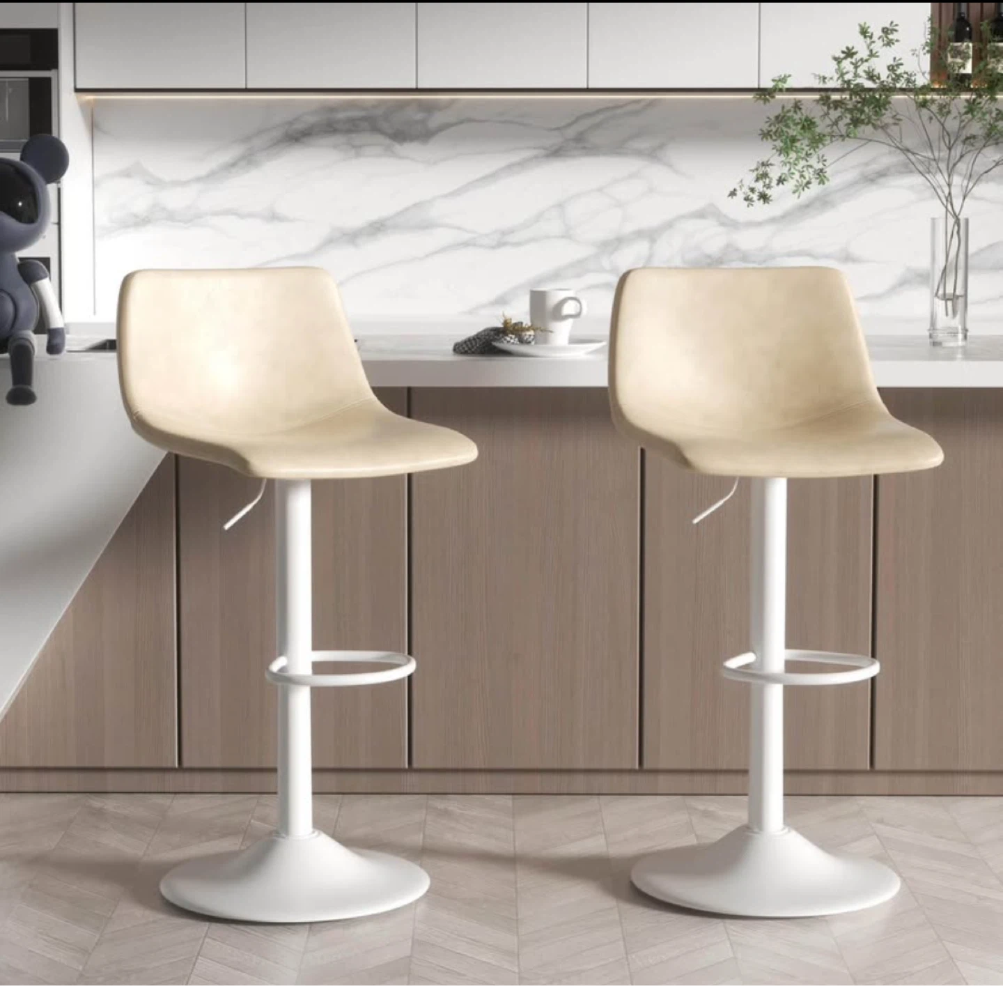 Adjustable Bar Stools Set of 2 Cream Beige
