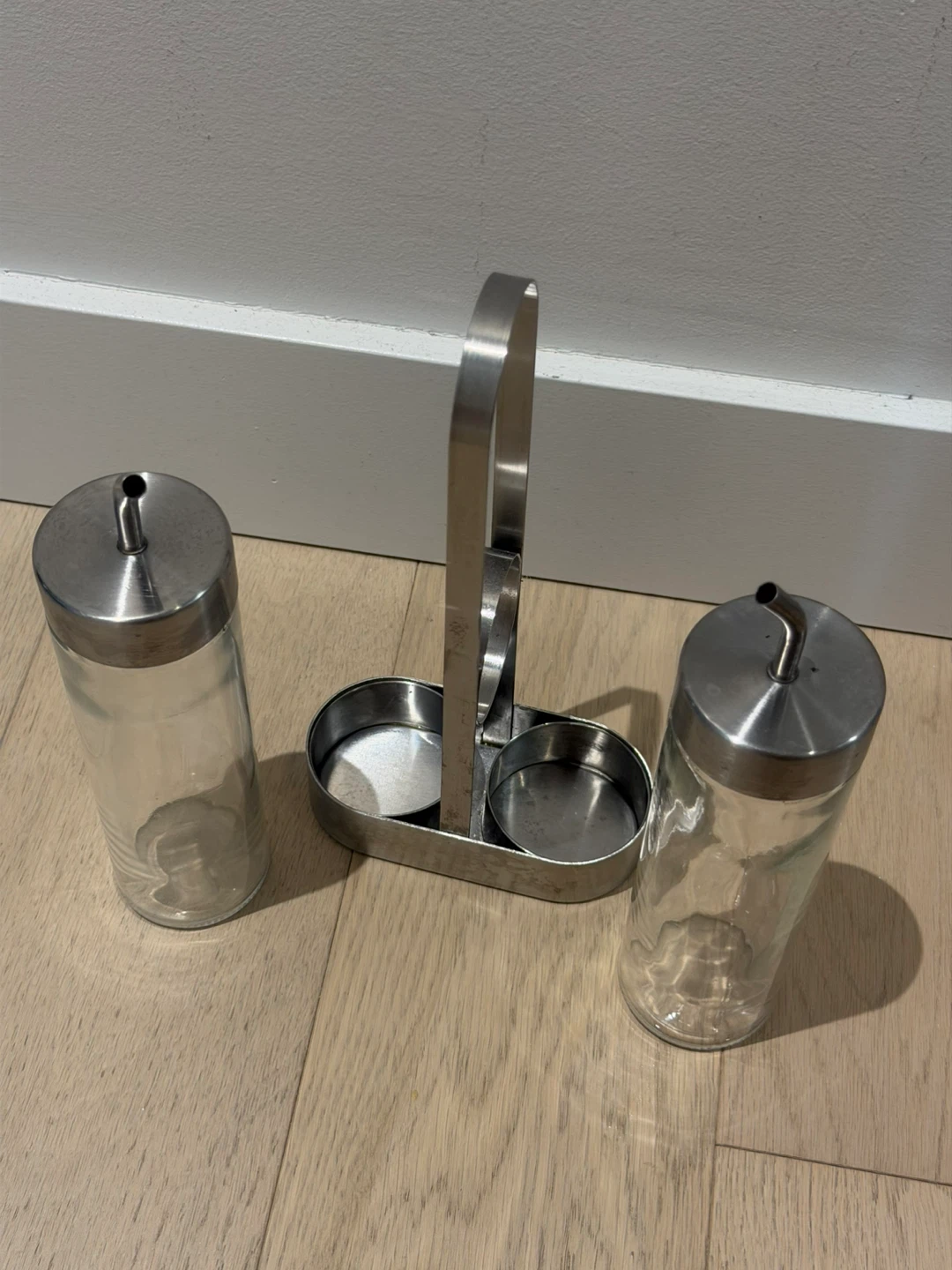 Glass Oil and Vinegar Cruet Set with Stainless Steel Caddy - photo 3