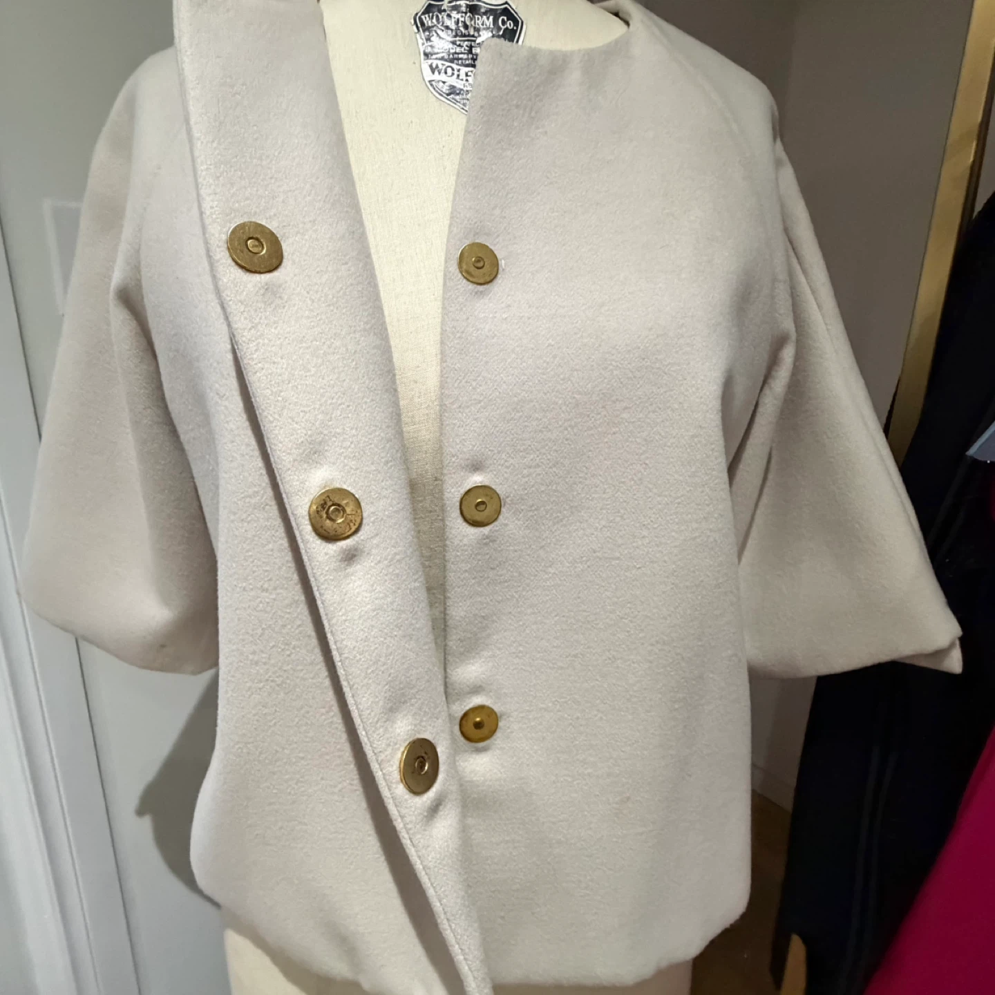 Cream Cropped Jacket with Teal Satin Lining - photo 2