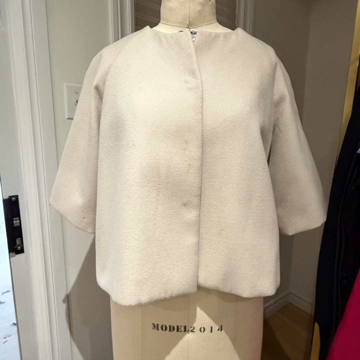 Cream Cropped Jacket with Teal Satin Lining