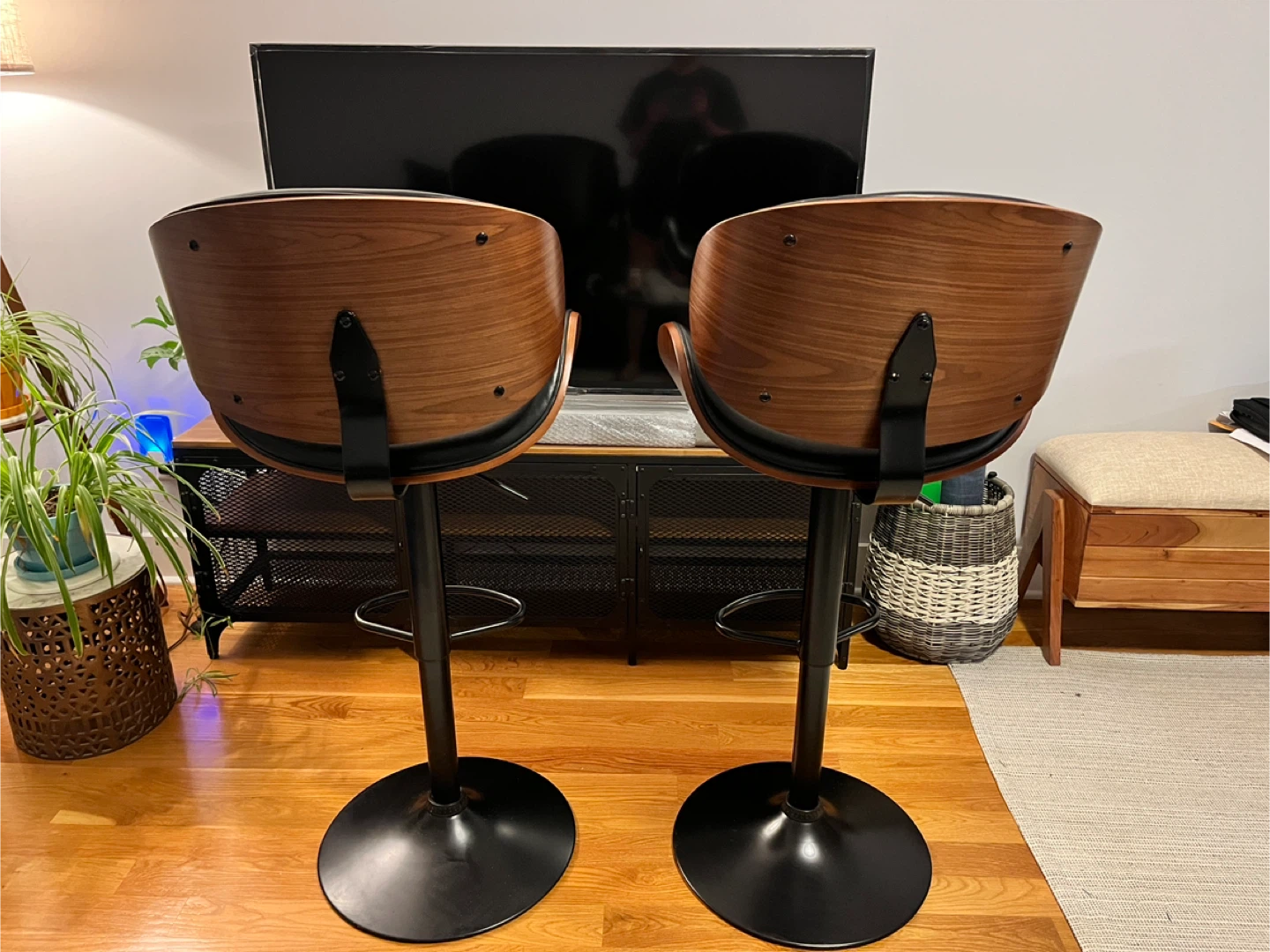2 Black Faux Leather and Wood Bar Stools - photo 2