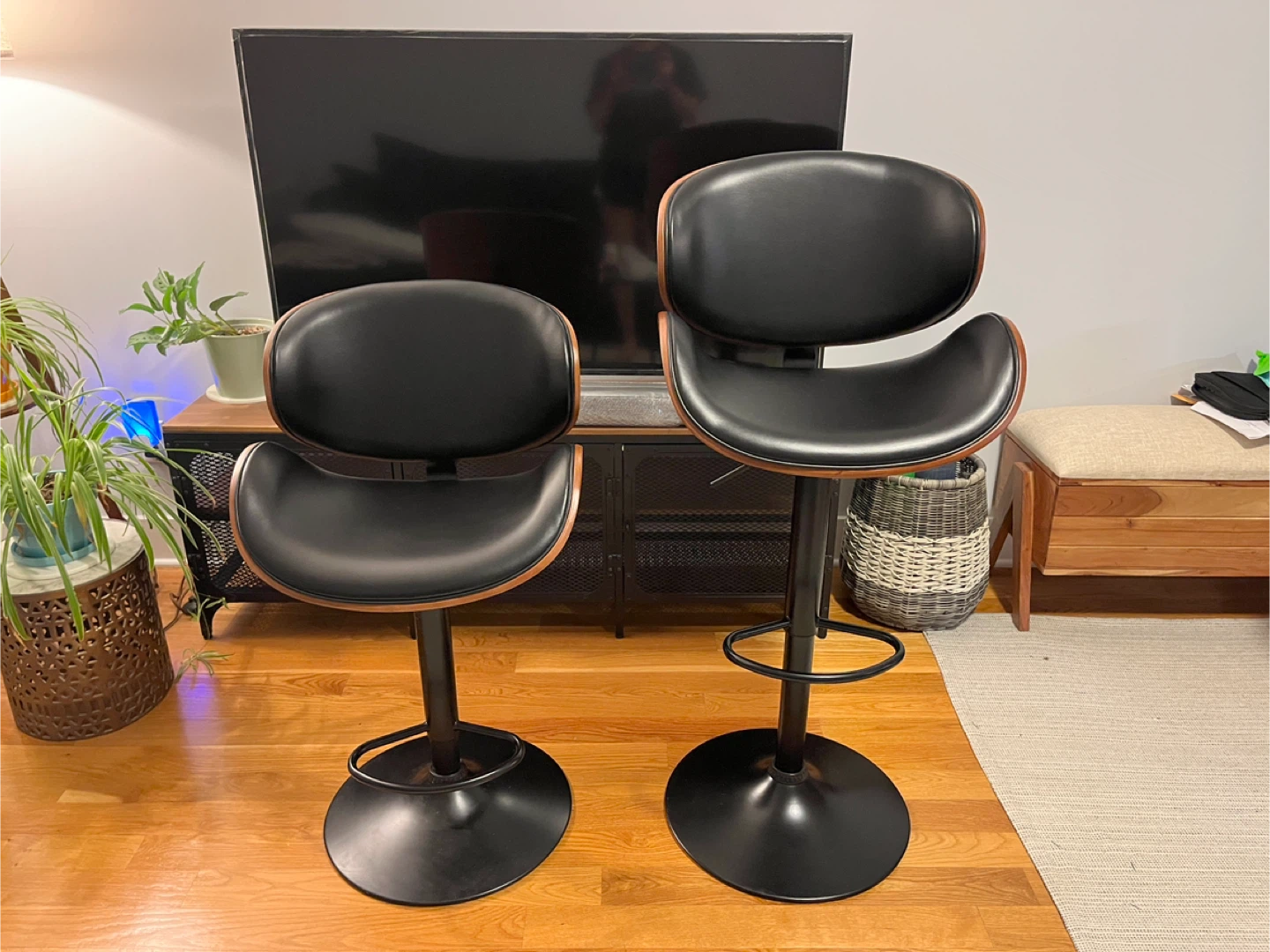 2 Black Faux Leather and Wood Bar Stools - photo 5